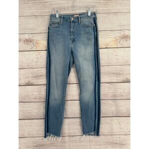 Mother Stunner Zip Ankle Step Fray Jeans Womens 28 Blue Light Wash Striped